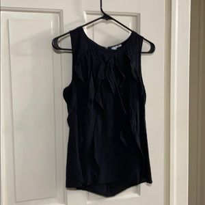 Black halogen silk ruffle front top